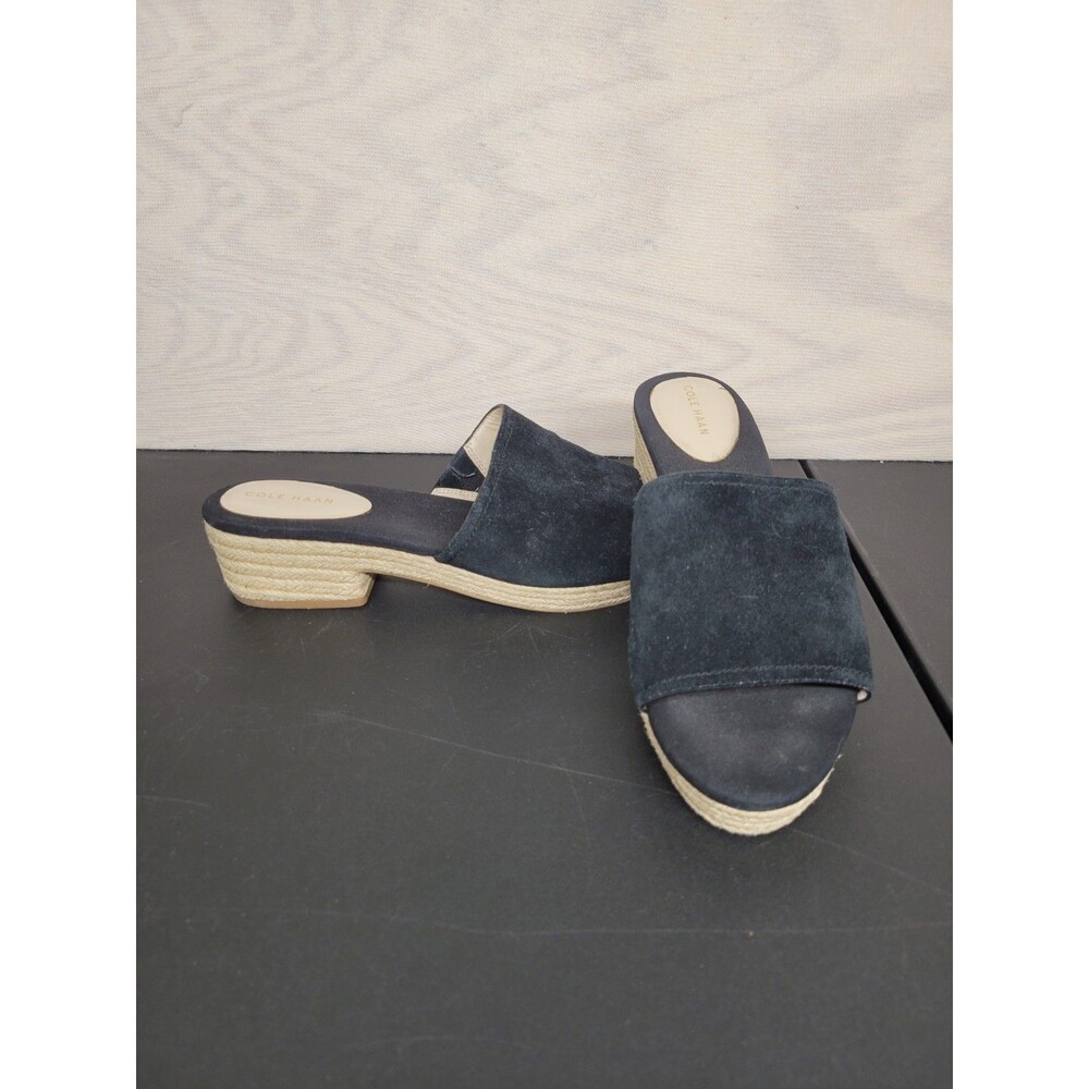 COLE HAAN Women's SZ 9 B  Espadrille Sandal Slides Suede Leather Black